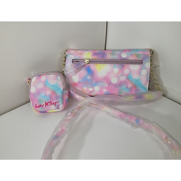Luv Betsey Johnson Crossbody heart pink Multicolor removeable Ear Bud pouch - Picture 2 of 16